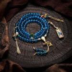 Tibetan-Style Crystal Mala Necklace with Enamel Pendant