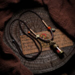 Handmade Tibetan Vajra Cinnabar Gau Pendant Necklace - Brass Amulet Box with Mantra Scroll & Red Sand - Ethnic Spiritual Protection Jewelry - Yoga Meditation Gift for Men Women - Vintage Boho Choker