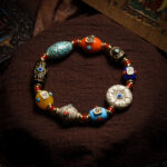 Handmade Tibetan Style Multi-Gemstone Dzi Bead Bracelet - Vintage Brass Inlay with Coral & Turquoise - Ethnic Spiritual Protection Jewelry - Yoga Meditation Gift for Men Women