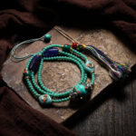 Handmade Tibetan Turquoise & Lapis Lazuli Mala Necklace - 108 Beads with Skull & Vajra Charm - Vintage Ethnic Spiritual Jewelry - Yoga Meditation Prayer Beads for Men Women