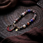 Handmade Tibetan Dzi Agate Bracelet - Multi-Eye Pattern & Gold Charm - Vintage Ethnic Spiritual Jewelry - Yoga Meditation Gift for Men Women