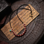 Tibetan One-Line Medicine Master Agate Necklace with Black Onyx Faceted Beads & Natural Turquoise Pendant