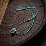Tibetan Vintage Turquoise Necklace with Handcrafted Gau Pendant Amulet Accessory