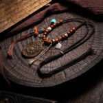 Tibetan Nine-Palace Eight-Trigram Pendant Necklace with Yak Bone Beads Handwoven Amulet Accessory