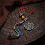 Tibetan Nine Palace Bagua Pendant Vintage Silver Tassel Charm Handwoven Amulet
